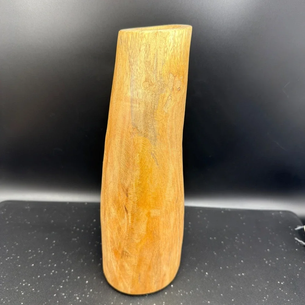West Elm Log Vase Vessel Natural Wood Decorative Sculptural Vessel 11.5